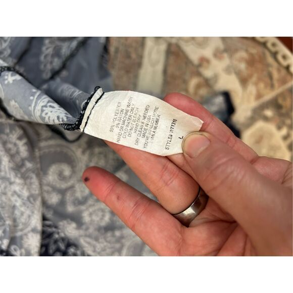 Made by Johnny Scoop Neck Long Sleeve Bottom Ruffle Short Dress, Navy, Sz Large - Picture 5 of 7